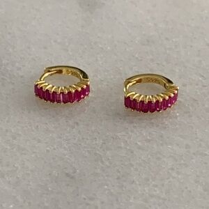 Gold Pink Crystal Teardrop Huggie Earrings Brand New